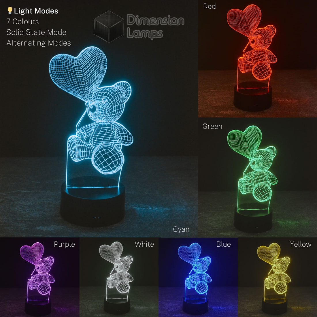 Teddy Bear Heart 3D Lamp