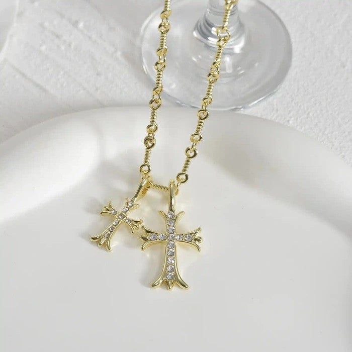 Zircon Double Cross Necklace