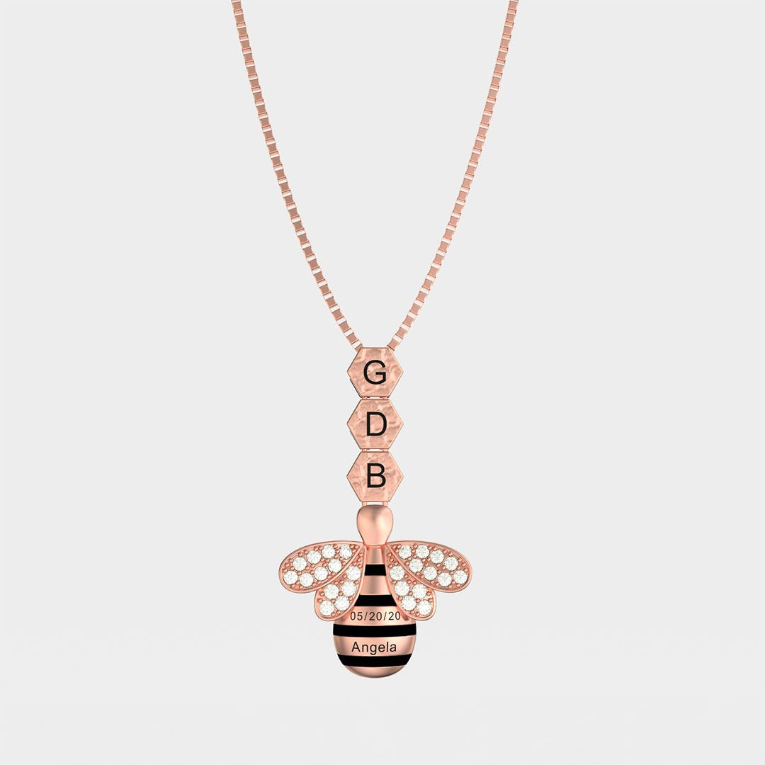 Mother's Day Gift "Save The Bees" Personalised Honeycomb Necklace With Bee Charm