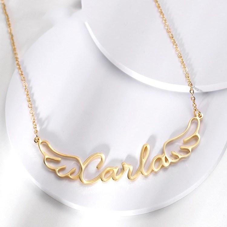 Mother's Day Gift Personalized Angel Wings Name Necklace