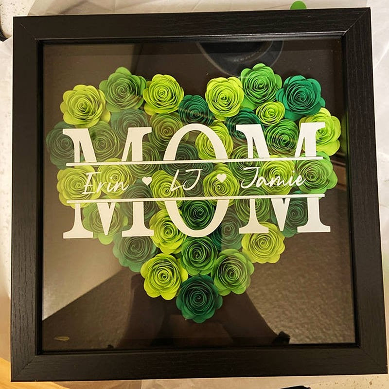 Personalized Mom Flower Shadow Box With Kids Name For Mother's Day