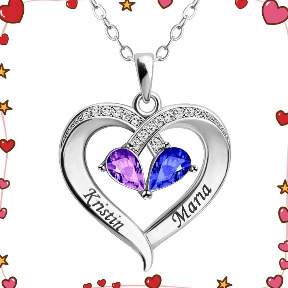 Forever Love Birthstone & Diamond Heart Pendant Necklace