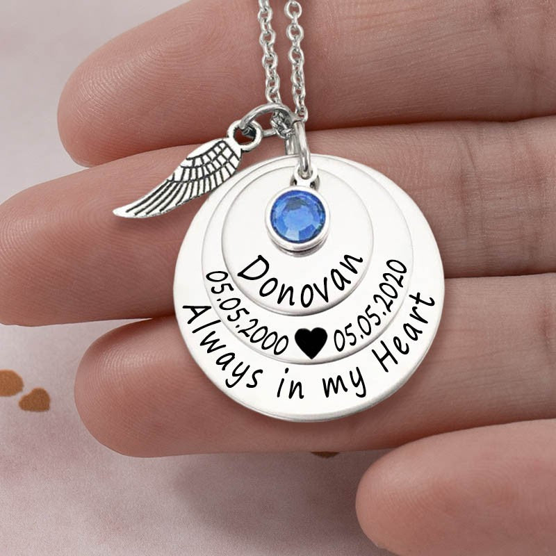 Mother's Day Gift Personalized Engraved Always in my Heart Memorial Necklace With Birthstone