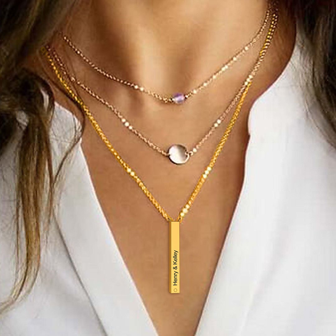 Mother's Day Gift Customizable Letter V Bar Necklace Two Ways To Wear