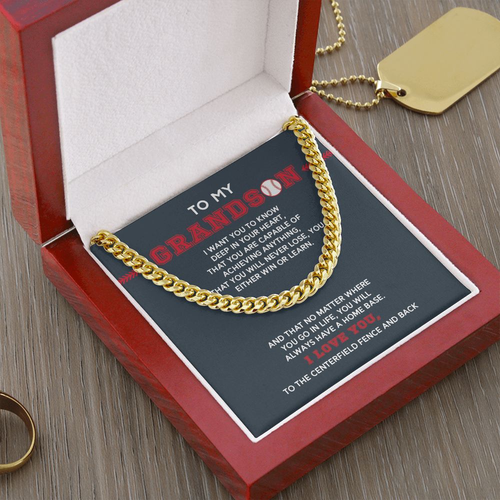 Cuban Link Necklace - To My Grandson, Achieve Anything, Home Base - Athlete's Gift Shop